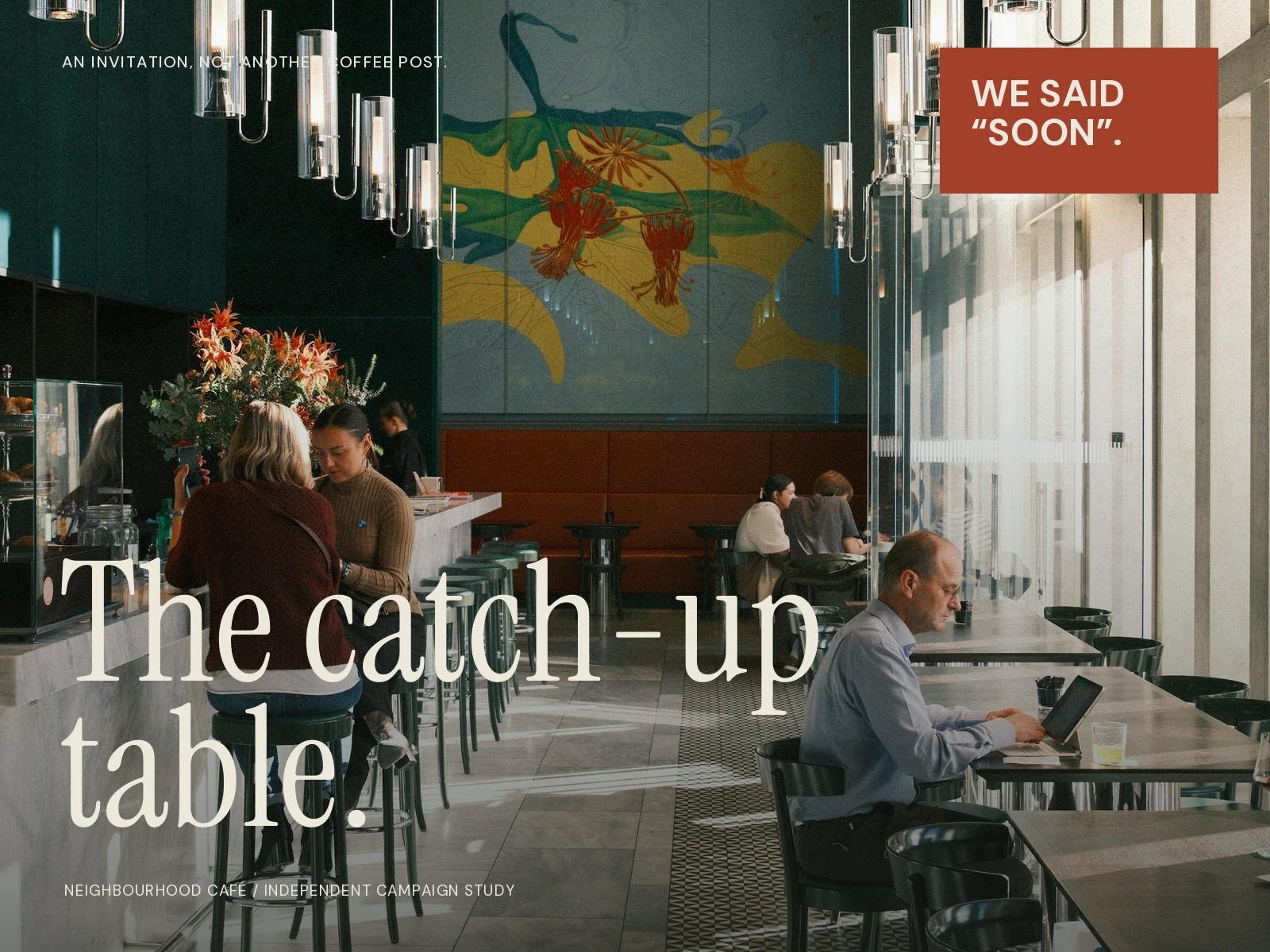 Photographic invitation for The catch-up table. — layout using credited real photography