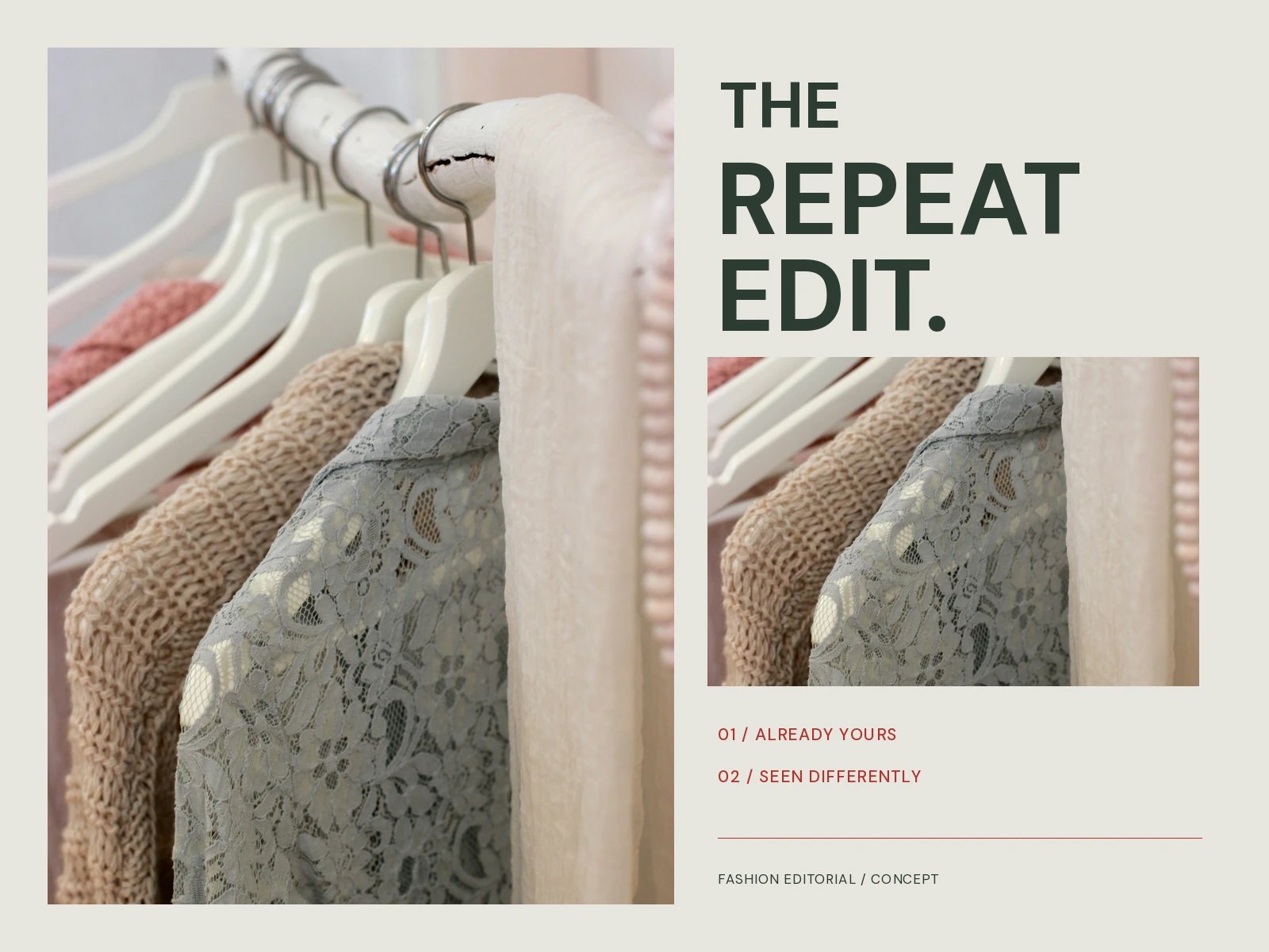 Fashion editorial direction for The repeat edit. — layout using credited real photography